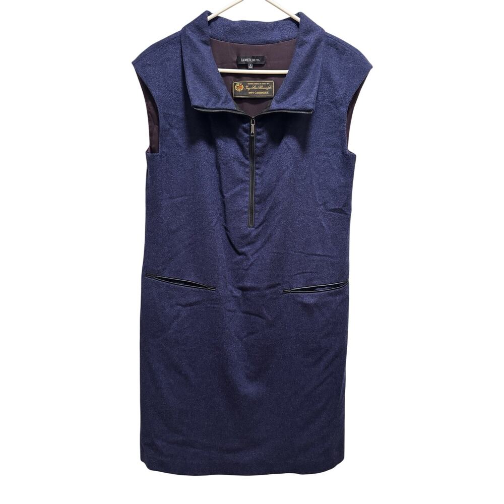 4 Lafayette 148 Loro Piana 100% Cashmere Zip Sleeveless Dress Navy